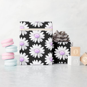 Papel De Presente Margaridas Roxas Bonitas Pontilhadas