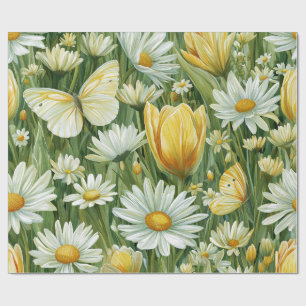 Papel De Presente Margaridas, Tulipas & Borboletas
