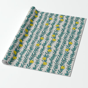 Papel De Presente Marinha Verde com Flores Amarelas