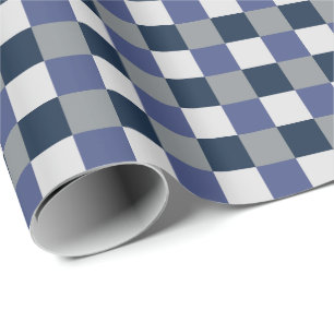Papel De Presente Marinho Azul Cinza Branco Checkboard