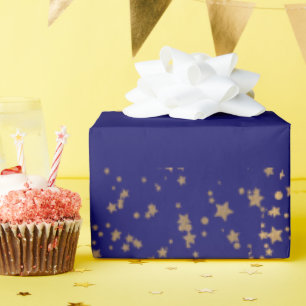 Papel De Presente Marinho azul com estrelas douradas aniversário dup