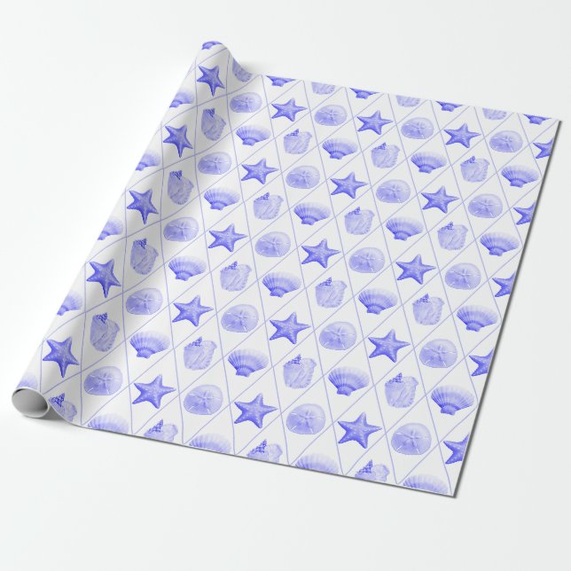 Papel De Presente Marinho Azul Costeiro Caiado (Desenrolado)