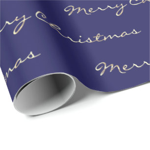 Papel De Presente Marinho Azul de Feriados de Ouro de Natal Feliz