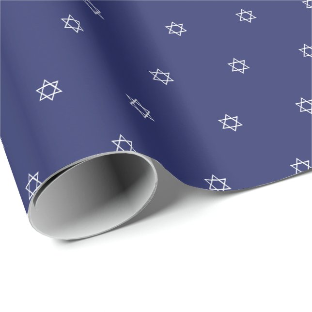 Papel De Presente Marinho azul e branco Elegante do padrão David (Ponta do rolo)