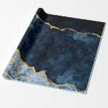 Papel De Presente Marinho Azul e Mármaco<br><div class="desc">Marinho  Azul e Dourado Marble Agate Godes,  Design,  com fontes modernas e de script. Trendy,  Casamento Chic,  Ou Papel De Maçã De Presente! Veja meu compro para ver a suíte de casamento inteira para este design!</div>