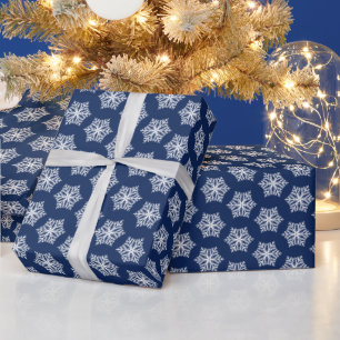 Papel De Presente Marinho Azul e Neve Branca Flocos de Natal Natal