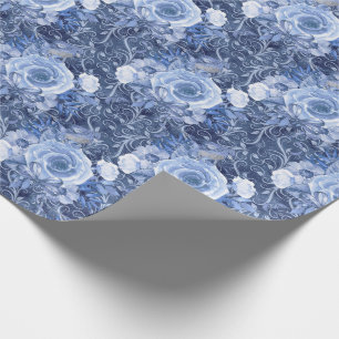 Papel De Presente Marinho azul e rosa branca Floral