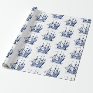Papel De Presente Marinho Azul Embarcação de Navegação Eólica 2 Pape