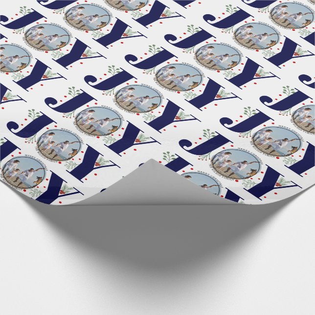Papel De Presente Marinho azul JOY Felry Foto de Natal (Ponta)