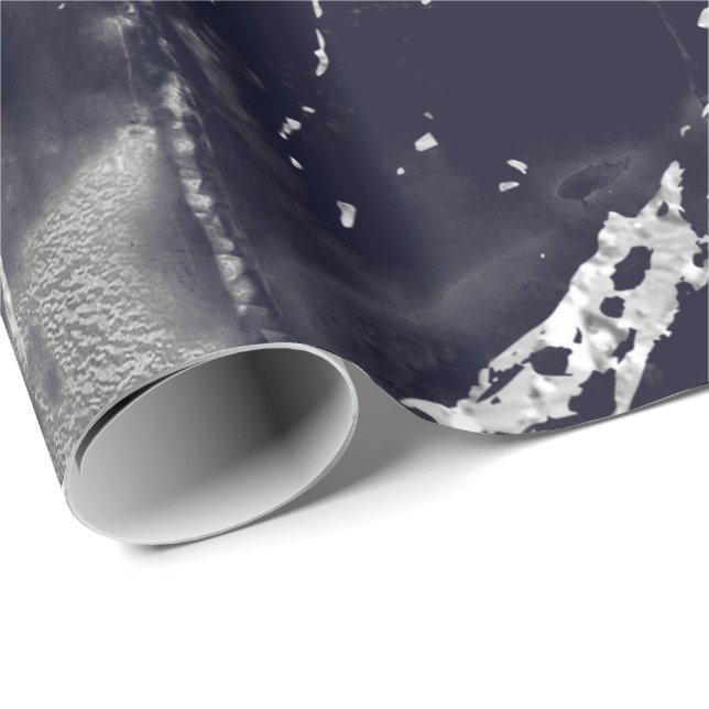 Papel De Presente Marinho Azul Marble Cinza Silver Strokes Stone VIP (Ponta do rolo)