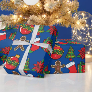 Papel De Presente Marinho Azul Ornamentos Textos de Natal