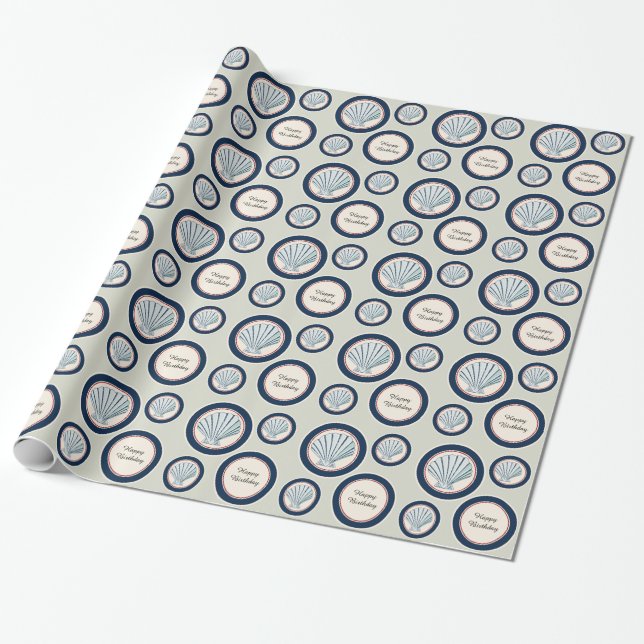 Papel De Presente Marinho Azul Red Beach Sea Shelthday (Desenrolado)