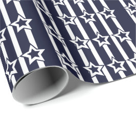 Papel De Presente Marinho Blue White Star Stripes