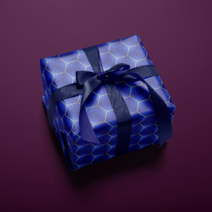 Papel De Presente Marinho Chic e Moderno e Geométrico Dourado