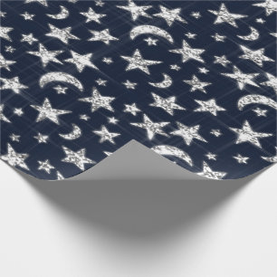 Papel De Presente Marinho cinzento do azul de Twinkl da lua das