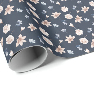 Papel De Presente Marinho Cor-de-Rosa Azul Floral 