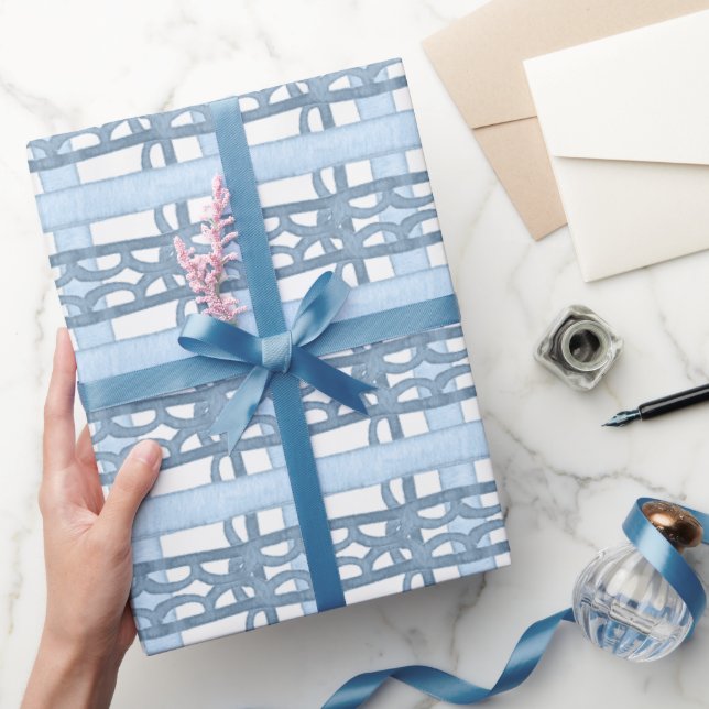 Papel De Presente Marinho de aquarela e Xadrez azul (Presentear)