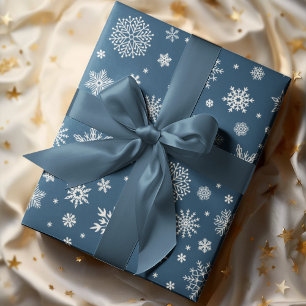 Papel De Presente Marinho de floco de neve branco de inverno azul