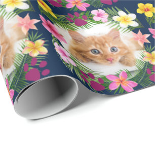 Papel De Presente Marinho de Foto Gato Engraçado Azul Tropical Havai