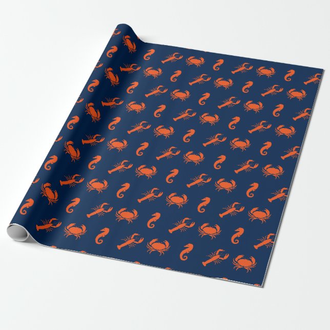 Papel De Presente Marinho de lagostim (Desenrolado)