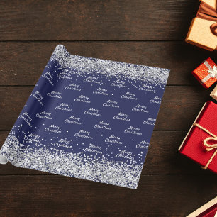 Papel De Presente Marinho de Natal elegante prata azul