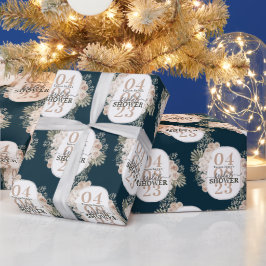 Papel De Presente Marinho de Quadro Floral Elegante Azul