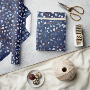 Papel De Presente Marinho de Quedas de Neve de Aquarela/ID de Cobre7