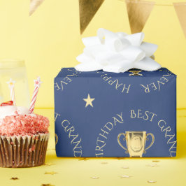 Papel De Presente Marinho de texto personalizado do troféu de aniver