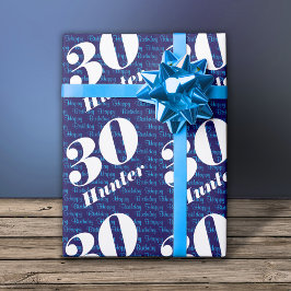 Papel De Presente Marinho de Tipografia aniversário de 30 anos