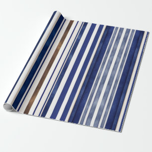 Papel De Presente Marinho de Verão Blue Trendy Boat Strips