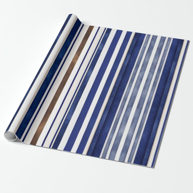 Papel De Presente Marinho de Verão Blue Trendy Boat Strips (Desenrolado)