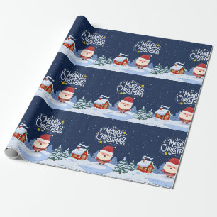 Papel De Presente Marinho Divertido Papai Noel Ilustrado Feliz Natal