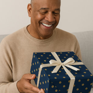 Papel De Presente Marinho e Bolinhas Dourada elegante