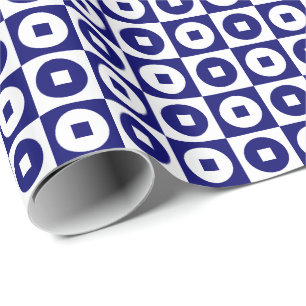 Papel De Presente Marinho escuro, azul e círculo quadrado branco