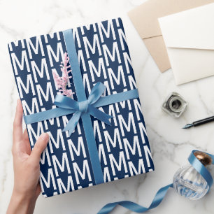 Papel De Presente Marinho moderno - aniversário de monograma person