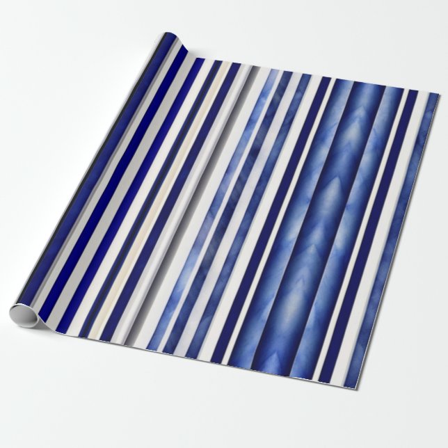 Papel De Presente Marinho Moderno Summer Blue Boat Strips Coleção (Desenrolado)