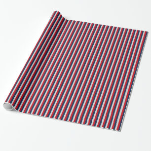Papel De Presente Marinho Náutico Azul, Vermelho, Greve Vertical Pra