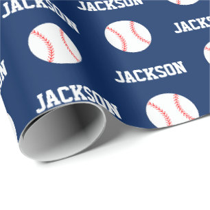 Papel De Presente Marinho Padrão do Nome do Baseball Azul