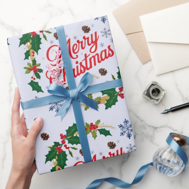 Papel De Presente Marinho russo branco e vermelho Feliz Natal (Presentear)