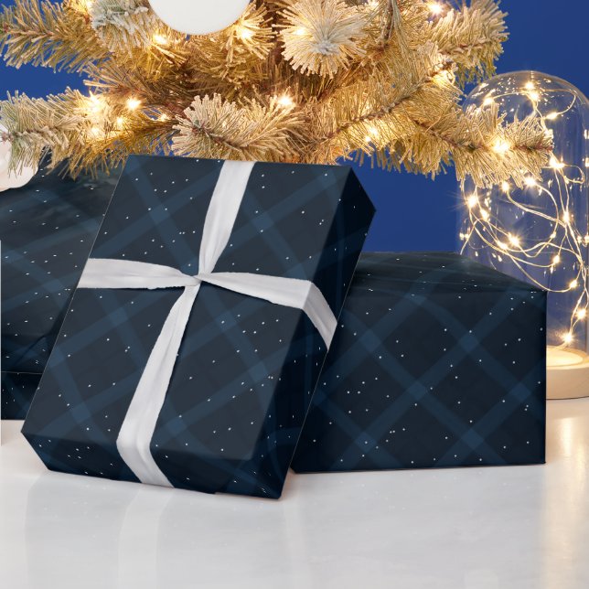 Papel De Presente Marinho Snowy - Xadrez escovada (Feriados)