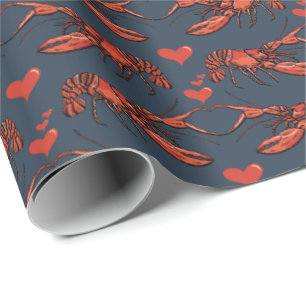 Papel De Presente Marinho Whimsical Blue Você é minha lagosta românt