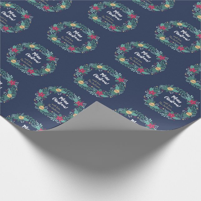 Papel De Presente Marinho Wreath de Natal Personalizado (Ponta)