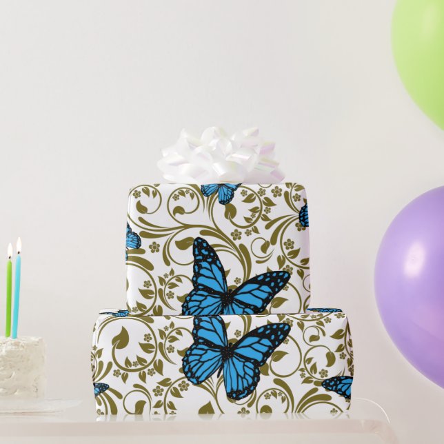 Papel De Presente Mariposa azul en el jardín (Presentes para festas)