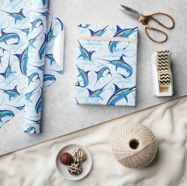Papel De Presente Marlin Azul Saltando do Oceano (Artesanato)