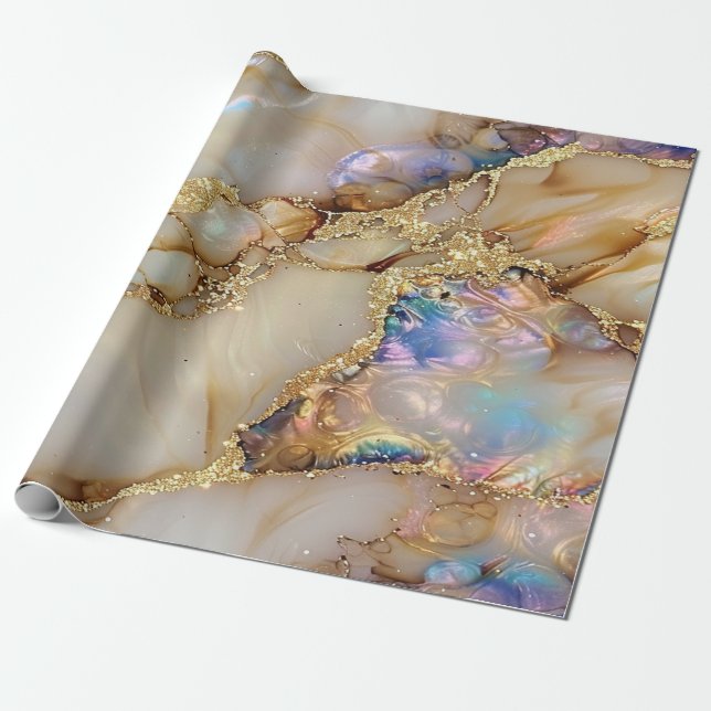 Papel De Presente Mármaco preto brilhante Na moda Dourado Elegante (Desenrolado)