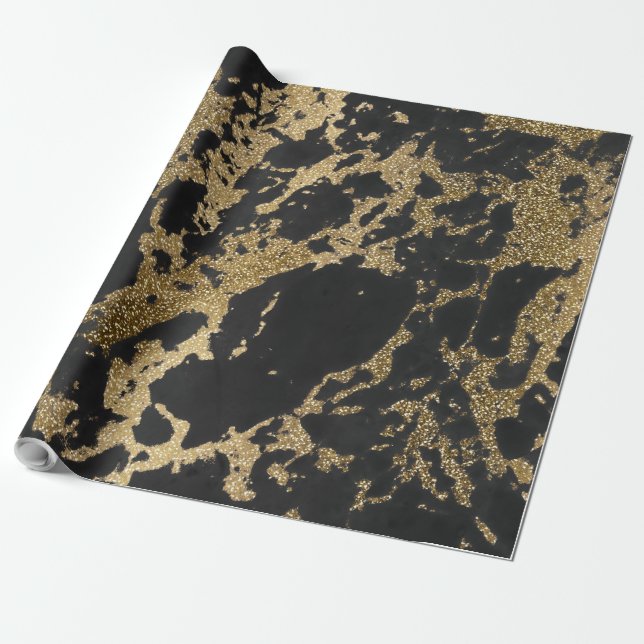 Papel De Presente Mármaco preto Dourado moderno (Desenrolado)