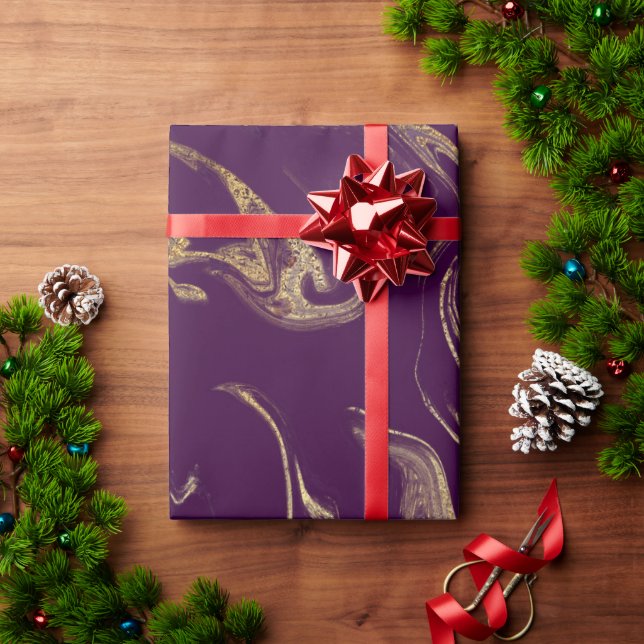 Papel De Presente Mármaco roxo de ouro de cobre moderno e elegante (Presente de Natal)