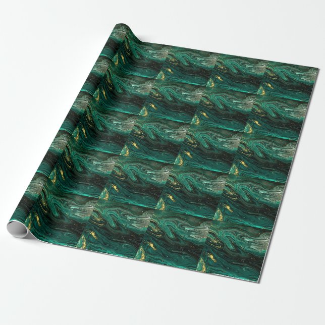 Papel De Presente Mármaco Verde: Ripple de Agate Abstrato. (Desenrolado)