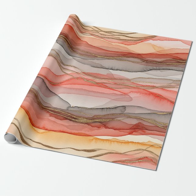 Papel De Presente Mármore Abstrato Dourado com Veias de Argila Quent (Desenrolado)