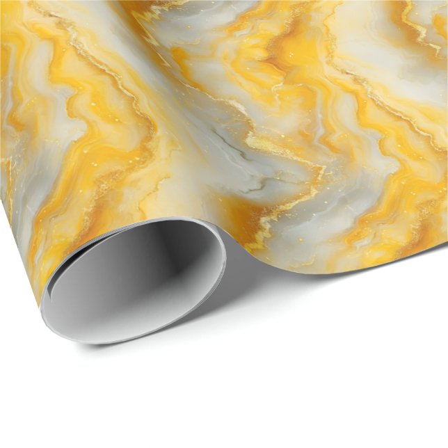 Papel De Presente Mármore Amarelo, Cinza e Dourado (Ponta do rolo)